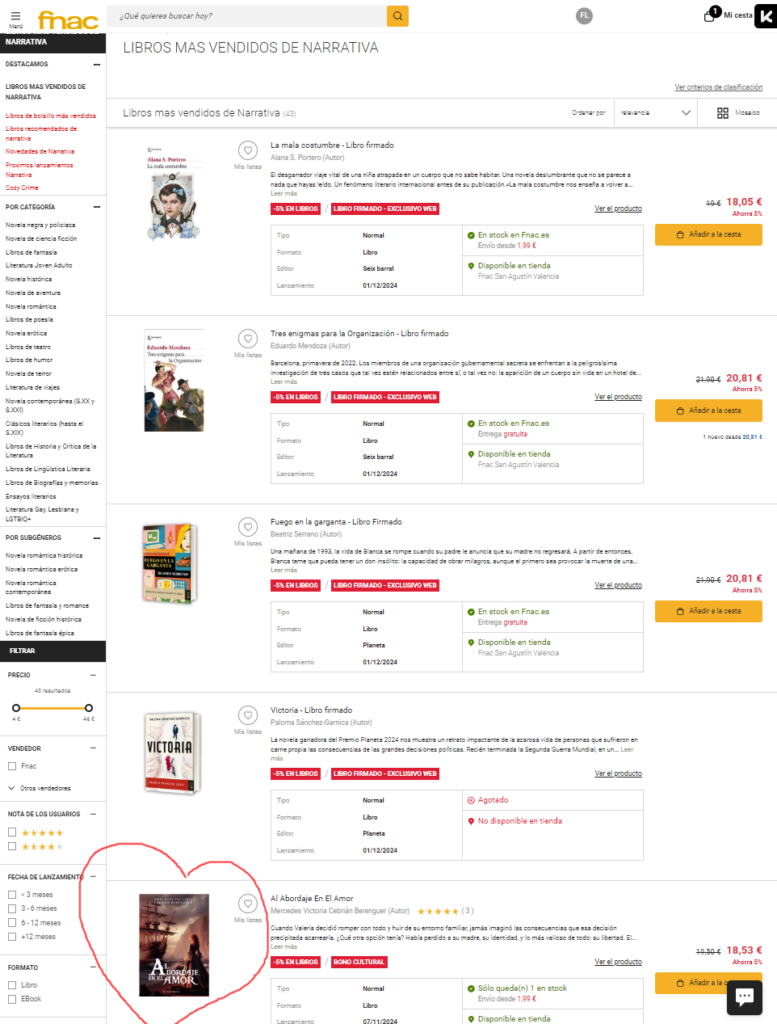 Libro Al Abordaje en el Amor es el libro de narrativa más leído
