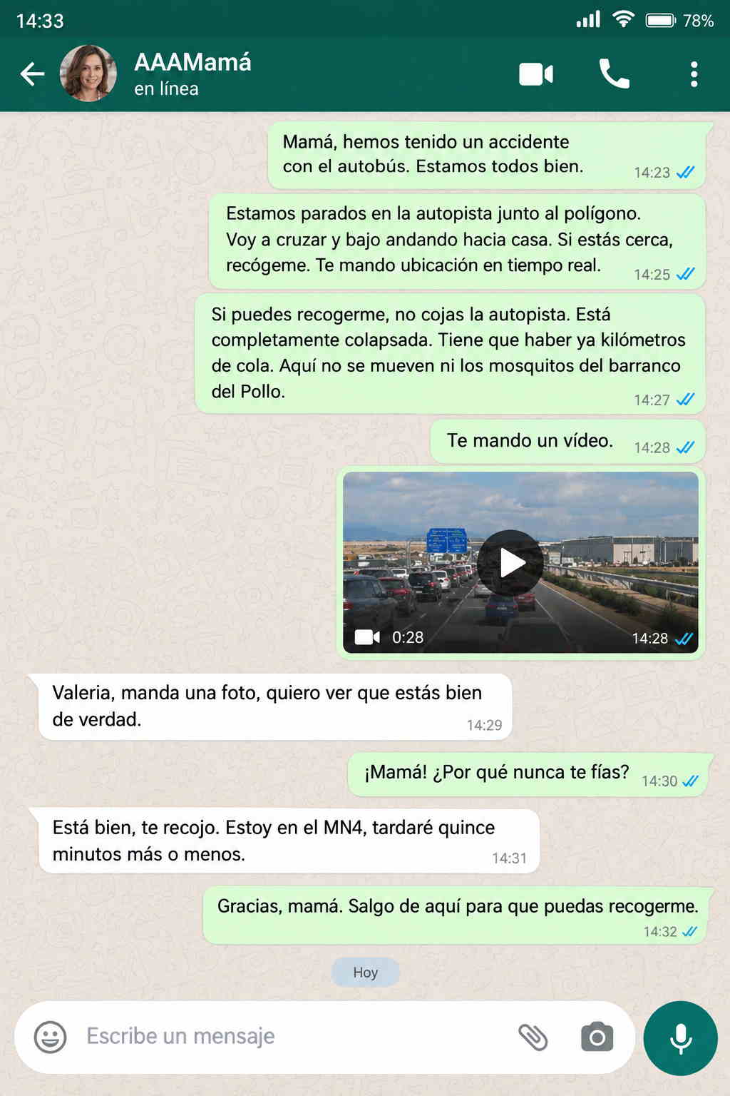 A cinco tiempos de tu muerte - conversacion whatsapp madre-hija